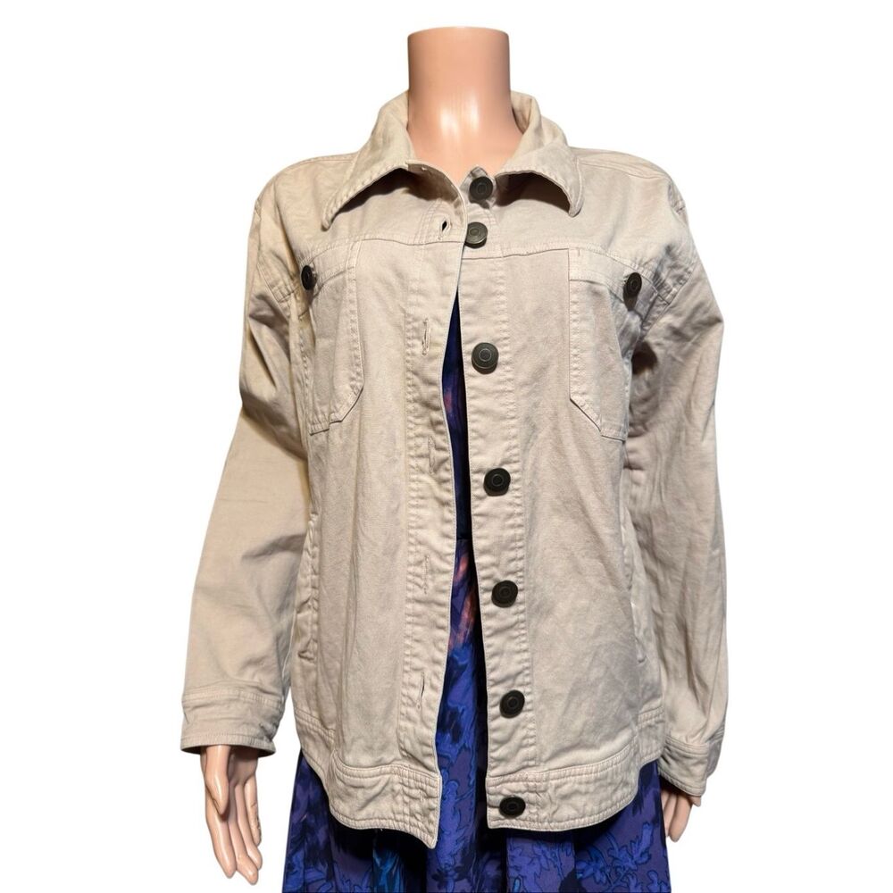 Light Beige Women's Denim Jacket - Casual Button-Front Jean Jacket